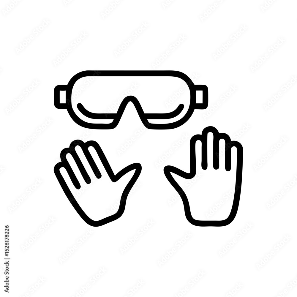 Fototapeta premium Safety goggles and hands in a minimalist line art style 