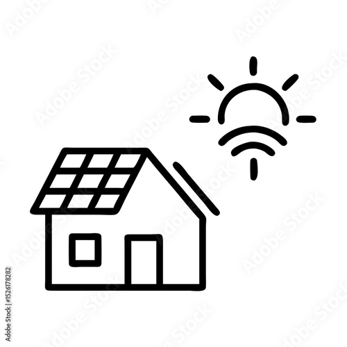 Solar-powered house icon with sun symbol for eco-friendly design  