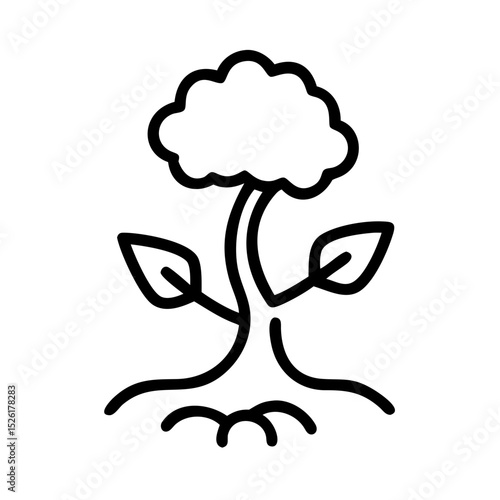 Simple outline of a tree with two leaves and visible roots  