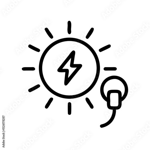 Solar panel icon with lightning bolt and electric plug connection  