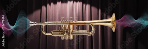Golden trumpet with colorful sound wave visualization