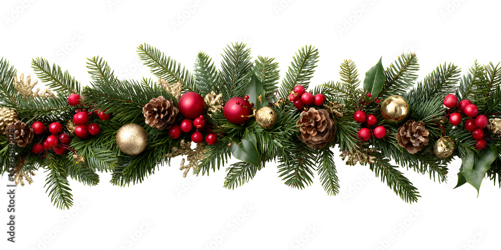 Festive evergreen bough bedecked with ornaments Festive evergreen bough bedecked with ornaments