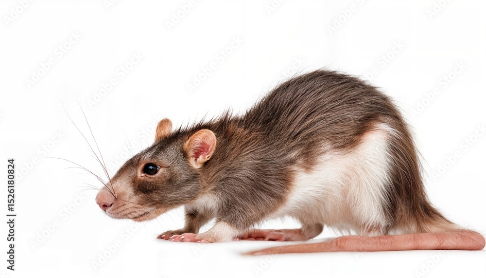 Humorous CloseUp of a Playful Rat Amidst a Pristine White Canvas, Showcasing Quirky Eyes and Adorable Whiskers in High Definition. Humorous CloseUp of a Playful Rat Amidst a Pristine White Canvas, Showcasing Quirky Eyes and Adorable Whiskers in High Definition.