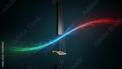 Violin with synesthetic light waves and colorful energy visualization