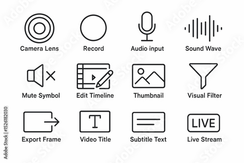 Minimalist icons for video editing and streaming interface design