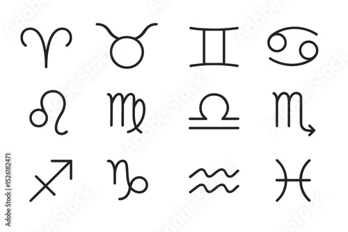 Twelve zodiac signs: aries to pisces symbol collection