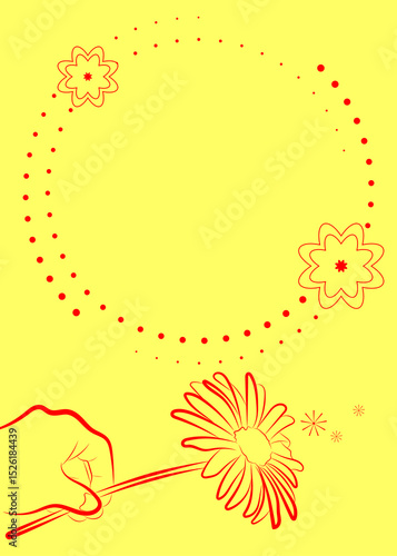 Minimalist Floral Greeting Card or Invitation Template with Hand and Flower on Yellow Background