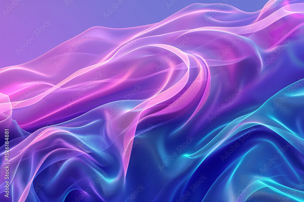 Fototapeta premium Vibrant Abstract Silk Texture with Flowing Pink, Purple, and Blue Waves in a Smooth Gradient Background