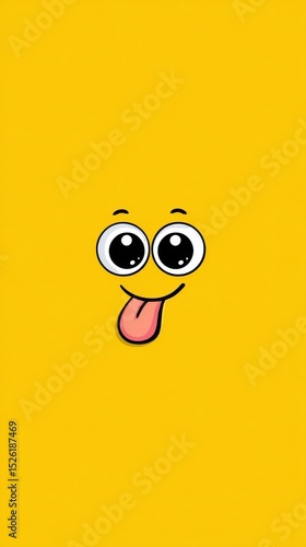 A cute cartoon smiley face with big eyes and a long tongue, in a simple style, on a solid pure background, with a cute shape and simple design, suitable as a cute mobile phone wallpaper