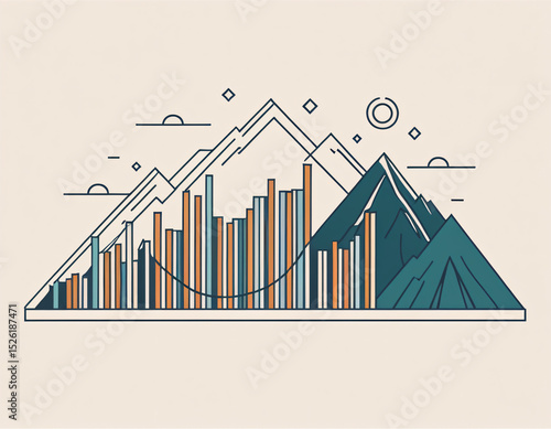 Business growth chart blended with a mountain