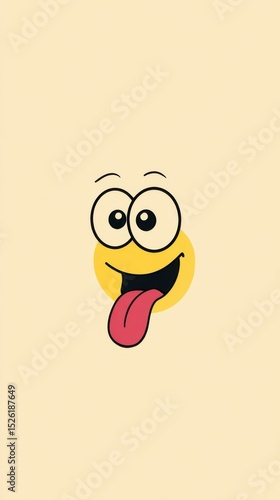 A cute cartoon smiley face with big eyes and a long tongue, in a simple style, on a solid pure background, with a cute shape and simple design, suitable as a cute mobile phone wallpaper