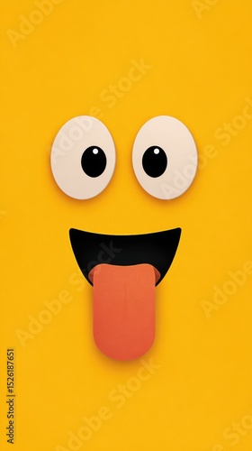 A cute cartoon smiley face with big eyes and a long tongue, in a simple style, on a solid pure background, with a cute shape and simple design, suitable as a cute mobile phone wallpaper