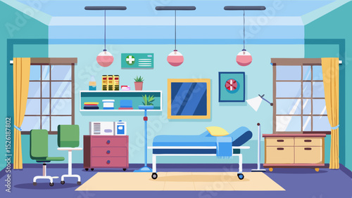 Modern Hospital Room Interior with Medical Equipment – Vector Illustration
