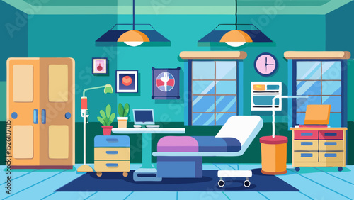 Modern Hospital Room Interior with Medical Equipment – Vector Illustration