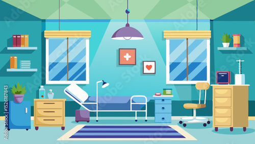 Modern Hospital Room Interior with Medical Equipment – Vector Illustration