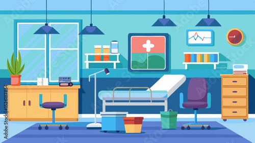 Modern Hospital Room Interior with Medical Equipment – Vector Illustration