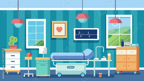 Modern Hospital Room Interior with Medical Equipment – Vector Illustration