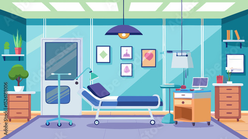 Modern Hospital Room Interior with Medical Equipment – Vector Illustration