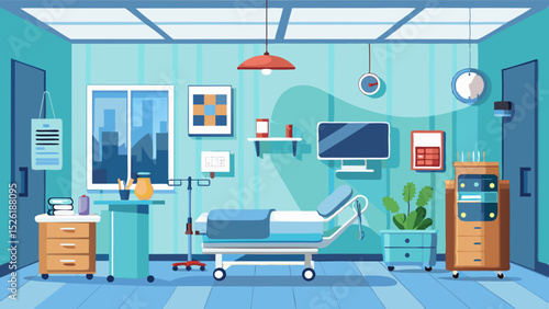 Modern Hospital Room Interior with Medical Equipment – Vector Illustration
