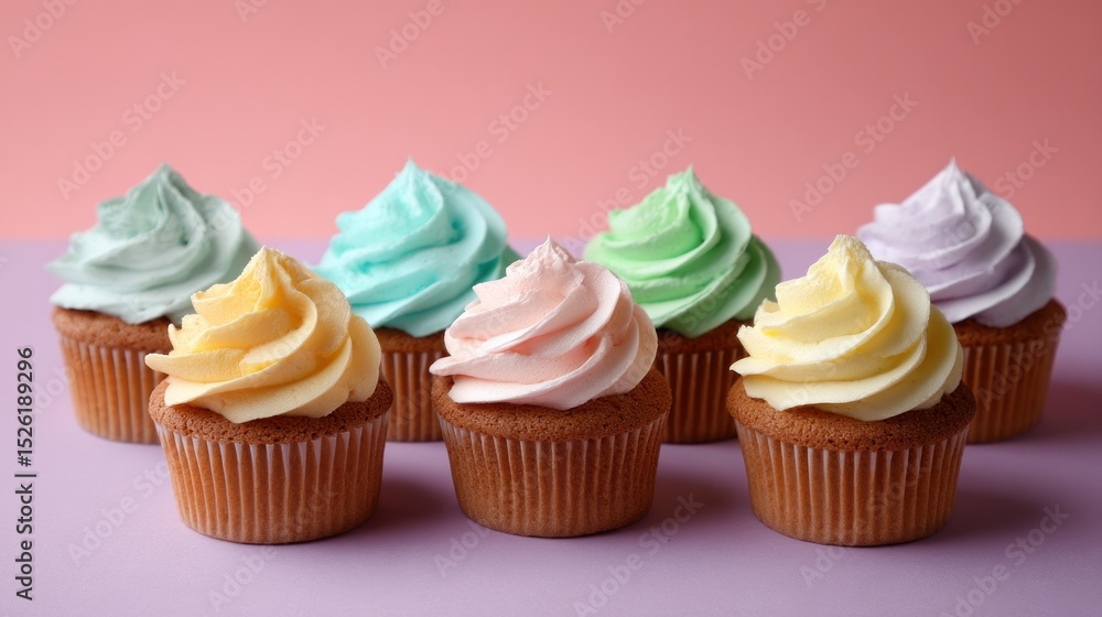 Six Pastel Cupcakes in a Row Six Pastel Cupcakes in a Row