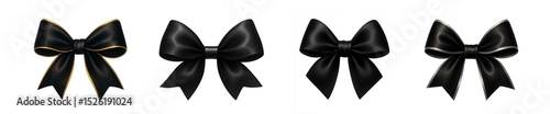 Four black satin bows in various styles, Cutout Transparent PNG