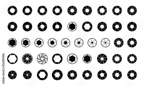 Abstract Black and White Aperture Shapes Collection set. Camera Shutter icon vector set. Camera lens illustration sign collection. diaphragm petals symbol or logo