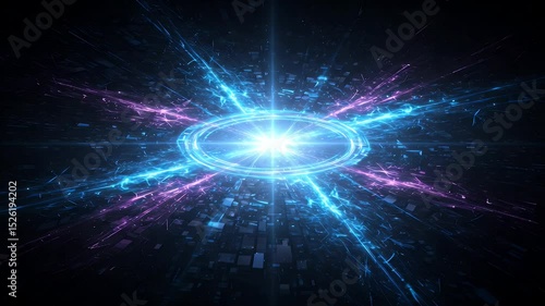Abstract digital energy burst with glowing center