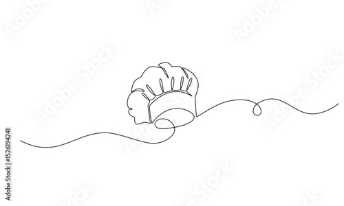 One line drawing illustration of hat chef.Symbol of cooking and restaurant kitchen in simple linear style. Professional uniform in editable stroke.