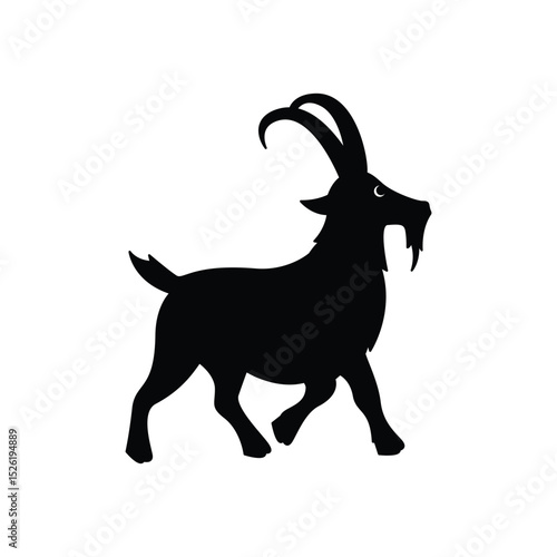 Goat Silhouette Vector, Walking Farm Animal Clipart Design.