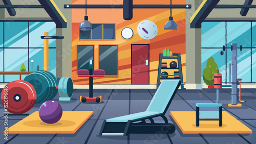 Modern Gym Interior Illustration with Fitness Equipment