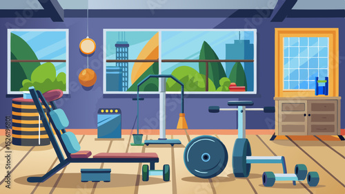 Modern Gym Interior Illustration with Fitness Equipment
