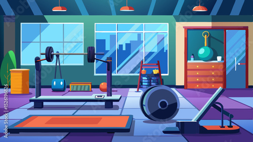 Modern Gym Interior Illustration with Fitness Equipment