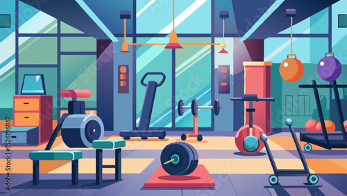 Modern Gym Interior Illustration with Fitness Equipment