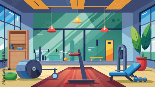 Modern Gym Interior Illustration with Fitness Equipment