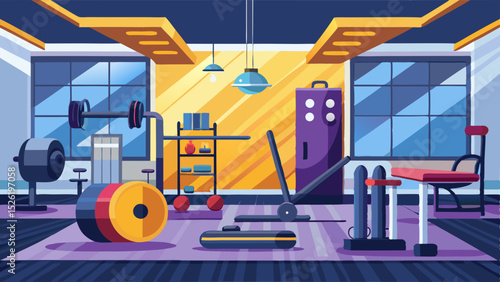 Modern Gym Interior Illustration with Fitness Equipment