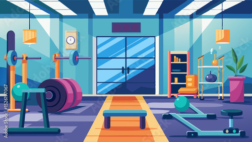 Modern Gym Interior Illustration with Fitness Equipment