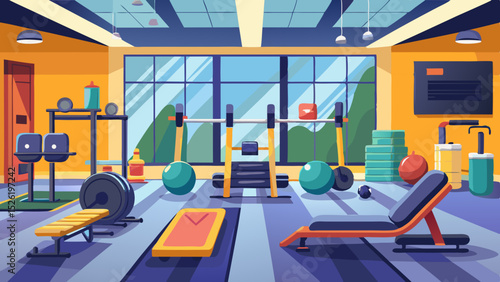 Modern Gym Interior Illustration with Fitness Equipment
