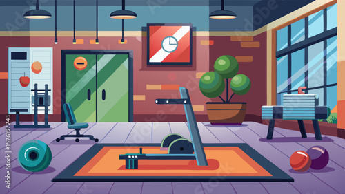 Modern Gym Interior Illustration with Fitness Equipment