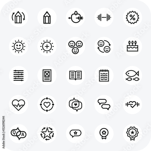 Icon Set Featuring Heart, Chat, Premium, Gold, Star, Discount, Smiley, Emoji, and Emoticon for Web and App Design