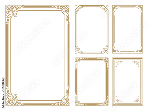 Gold Ornate Frames Collection, Rectangular Borders on White Background, Vintage Set