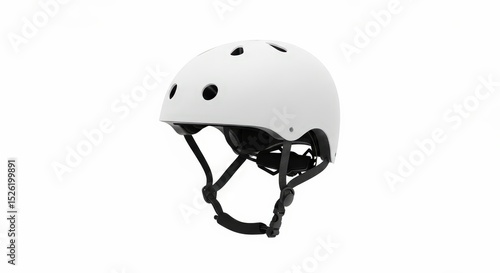Sleek white helmet with ventilation holes, safety gear for sports activities, isolated