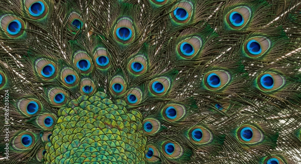 Obraz premium Peacock Tail Feathers Displaying Vivid Colors and Intricate Patterns