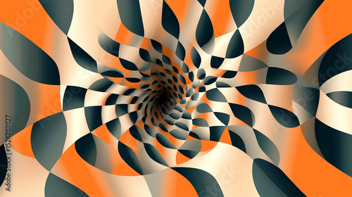 Abstract Psychedelic Vortex Orange and Black Swirling Tunnel Illusion