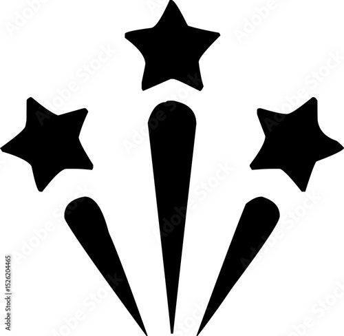 Stylized vector graphic of three five-pointed stars with tapered trails below, symbolizing upward motion, fireworks, or celebratory bursts. 