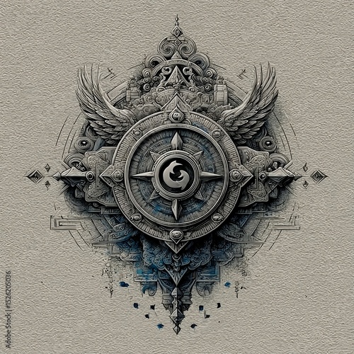 Vintage winged compass symbol with ornamental design