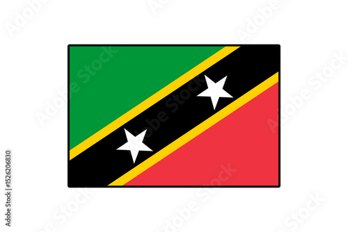 The flag features a diagonal black stripe with two white stars, set against green and red panels, symbolizing the nation of Saint Kitts and Nevis and its heritage. Free Download The flag features a diagonal black stripe with two white stars, set against green and red panels, symbolizing the nation of Saint Kitts and Nevis and its heritage. - GFXLoad