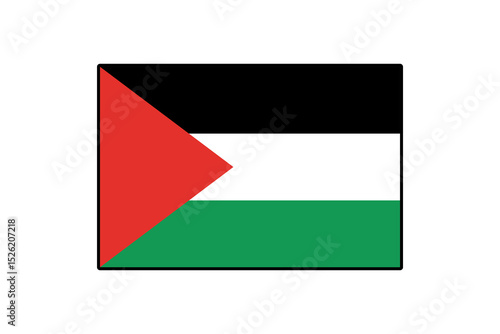 This vector graphic showcases the Palestinian flag, featuring a black stripe on top, followed by white and green stripes, with a red triangle on the left side. Free Download This vector graphic showcases the Palestinian flag, featuring a black stripe on top, followed by white and green stripes, with a red triangle on the left side. - GFXLoad