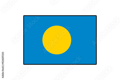 The vector flag design features a vibrant blue background with a large yellow circle positioned slightly to the left. It symbolizes the nation of Palau in a simple, clear form.