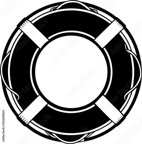 Silhouette black and white illustration of lifebuoy ring with simple design