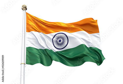 Indian flag waving isolated on white background